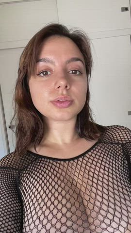 Just my face without make up and my big boobs under the netfish shirt