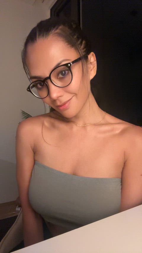 asian braless glasses milf tease clip