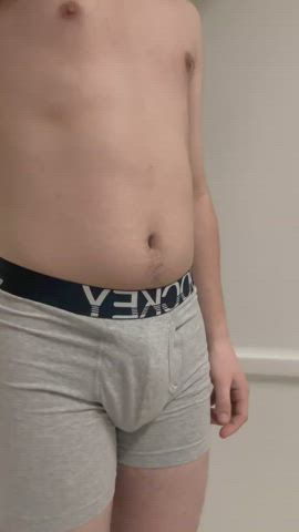 Teen male desperate to piss in underwear