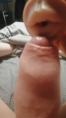 Love this close up of my cock entering my mouth toy I live the way I pull apart the