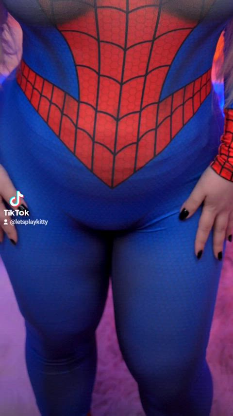 Thick Spider-woman in tight bodysuit