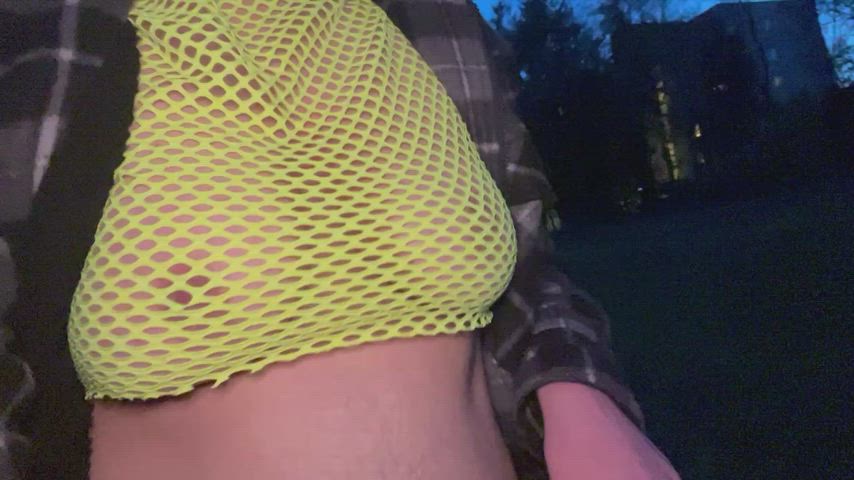 19 years old exhibitionism exhibitionist fishnet flashing natural tits outdoor public