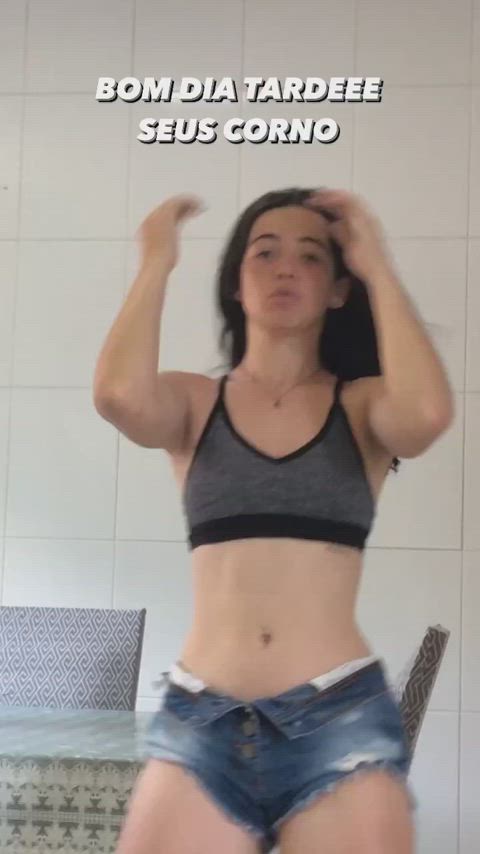 ass big ass brunette jean shorts pale thick-booty clip