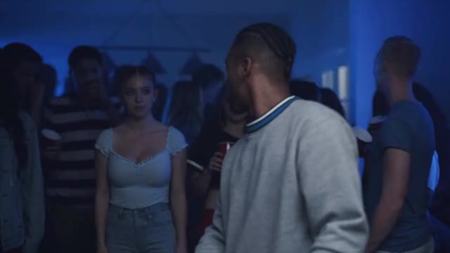 Sydney Sweeney - Euphoria - S1E3 - cleavage in light blue shirt at party; making