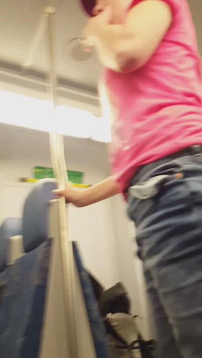 Slut flashes tits on public train 👅😈