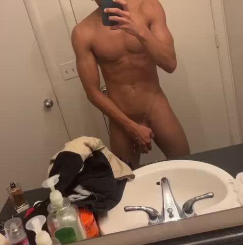 abs bbc big dick jerk off masturbating mirror skinny twink twunk clip