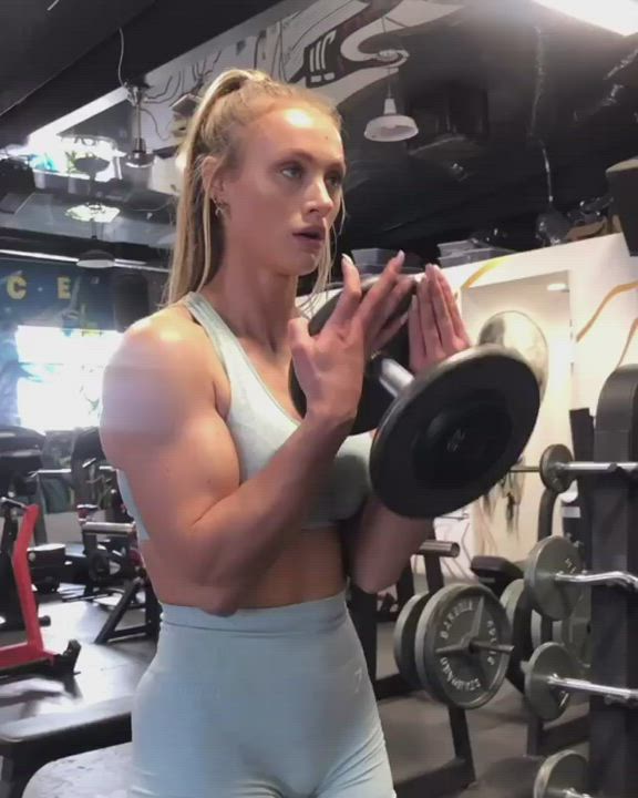 Blonde Fitness Gym Muscular Girl Teen clip