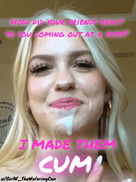 blonde cum cute exposed facial sissy trans sissycaption clip