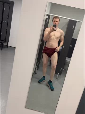 Get on your knees for me in the gym locker room slut