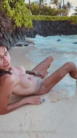 babecock beach girl dick masturbating tattoo tits trans trans woman clip