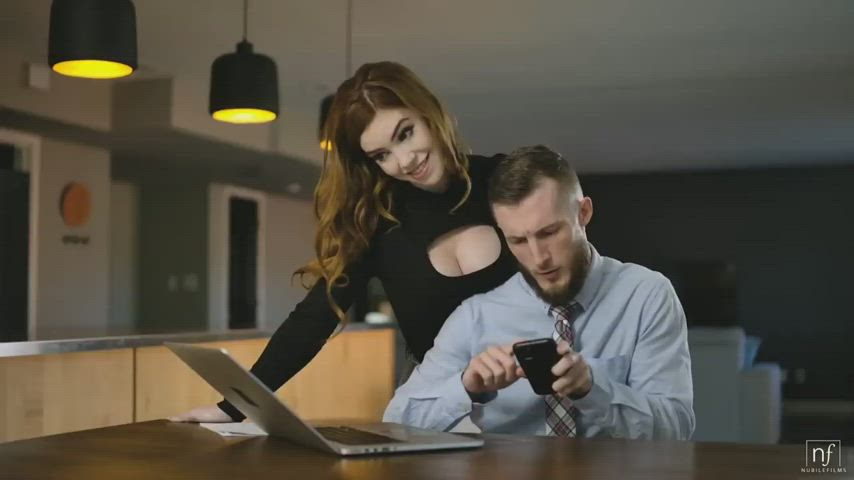 big tits boss cheating coworker cum on tits redhead clip