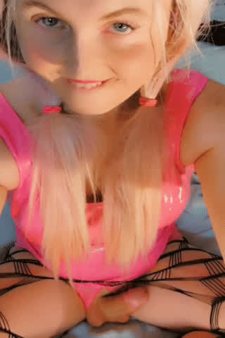 big dick blonde fishnet pigtails pink sissy solo trans clip