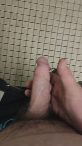 bwc bathroom chubby cock daddy edging jerk off public clip