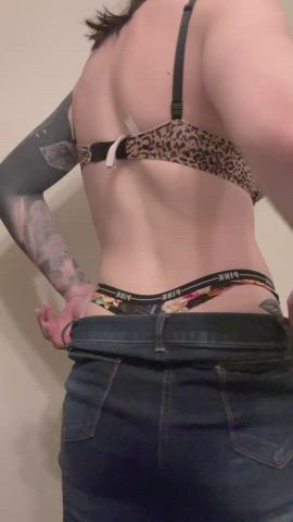ass jeans panty peel tattoo thong trans clip