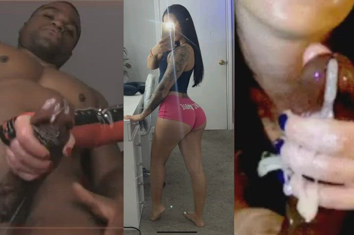 Ass BabeCock Booty Cock Milking Cum Cumshot Handjob Shorts Split Screen Porn clip