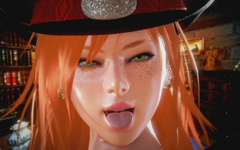 3D Animation Freckles Green Eyes Licking Redhead clip