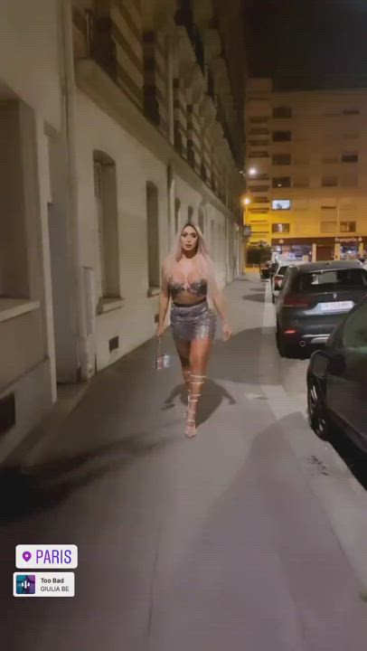 Blonde Brazilian Clothed High Heels Public Skirt Trans clip