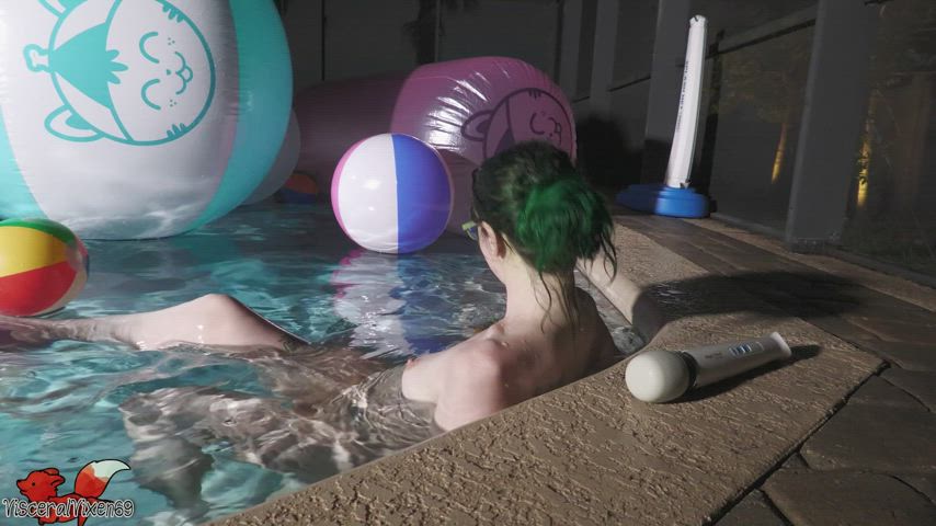 [OC] A good slut sucks the tentacle toy in the pool!