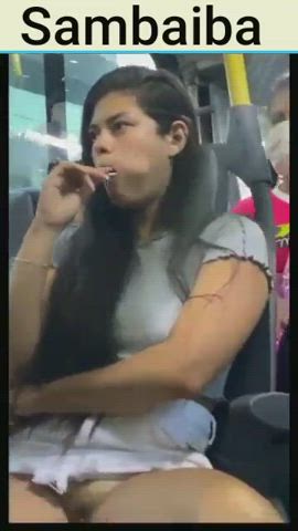 Hot woman doesn't mind getting on the bus without panties and being recorded!