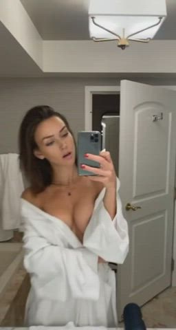 bathroom brunette selfie topless clip