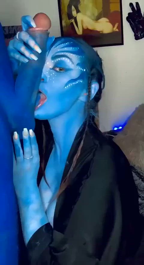 bbw blowjob blue cosplay cum swallow cute handjob blowjobs girls-finishing-the-job