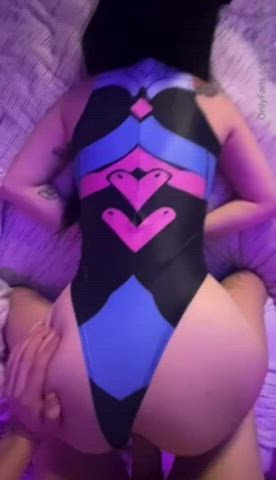 Asian in overwatch cosplay fucked from the back by white cock