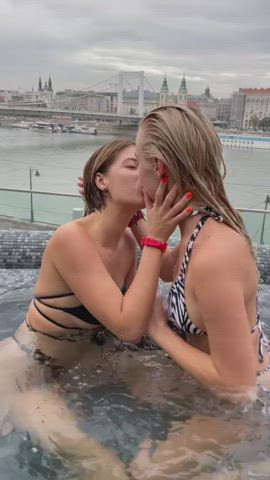 Lesbian kissing in Budapest