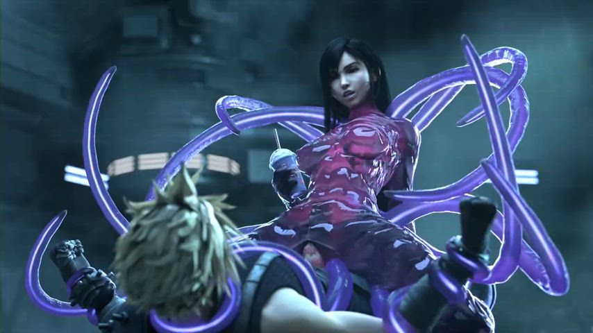 Tifa Lockhart - corrupted by the Grimmace shake, slime Tifa rides Cloud (GIFDOOZER,