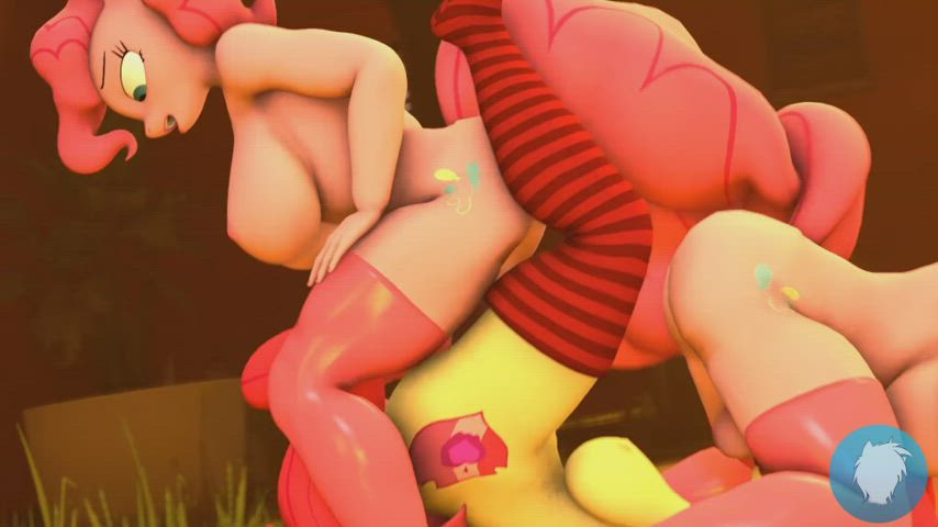 animation cartoon futanari gangbang pink sfm stockings threesome throat fuck clip