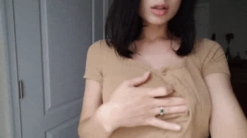 big tits boobs brunette cute flashing teen tits titty drop clip