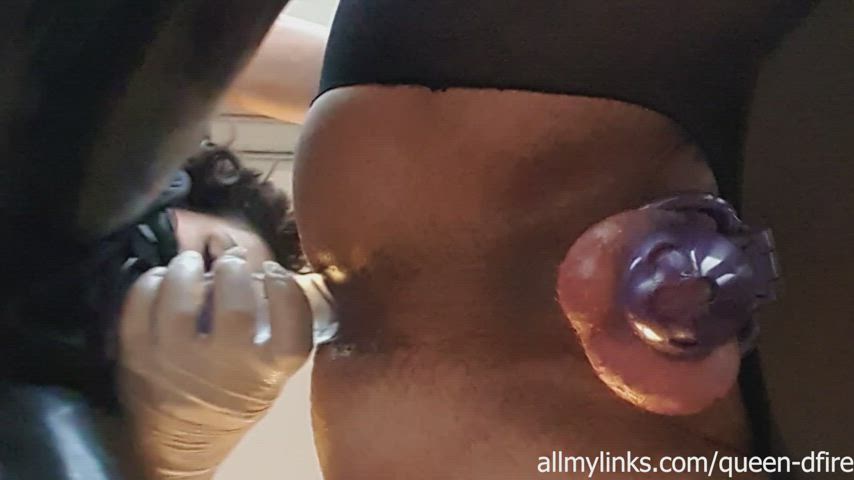 Love seeing that sissy precum drip from her chastity cage the moment i put my cock