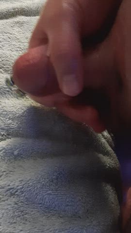 stroking my tiny pierced cock
