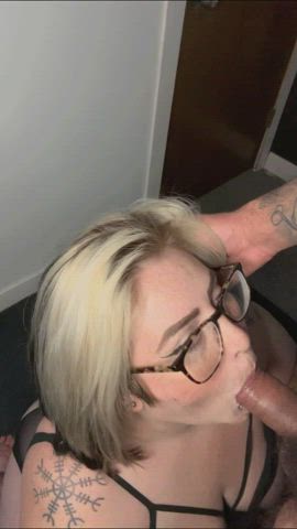 blonde blowjob cum cum in mouth glasses lingerie pierced puffy tattoo clip