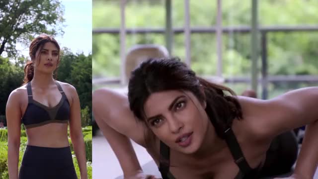 Priyanka Chopra - Quantico - S2E2 - split-screen, mini-loop edit, doing yoga in low-cut