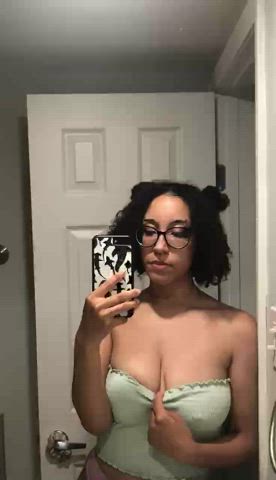 Big Tits Boobs Curly Hair Glasses Mirror Nipple Piercing Nipples Pierced r/DDlg clip