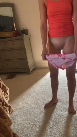 My wife trying on her panties