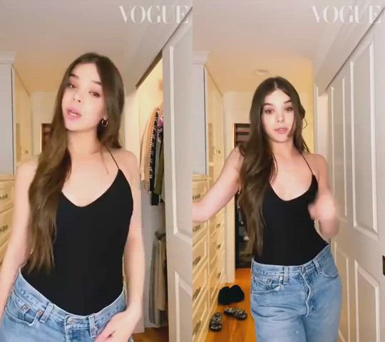 Brunette Clothed Cute Hailee Steinfeld Jeans Long Hair clip