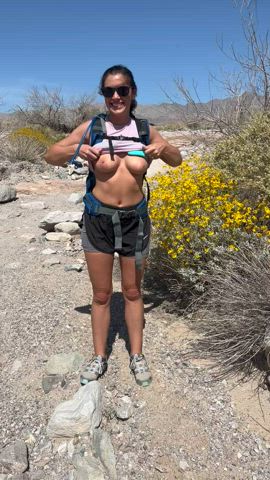 Bouncing my boobs on a popular hiking trail! [oc]