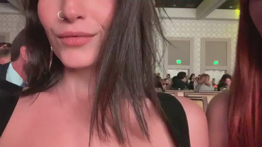 Showing Her Friends Boobs Out In The Restaurant