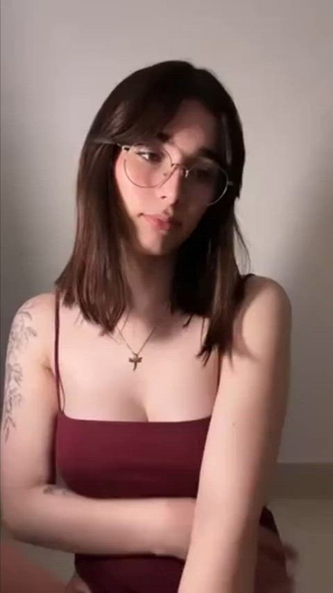 brunette dildo girl dick glasses solo t-girl trans trans woman clip