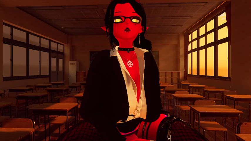 Succubus futa sprays load in the classroom