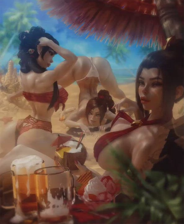 Animation Beach Big Ass Big Tits Bikini Girls Spreading Thick clip