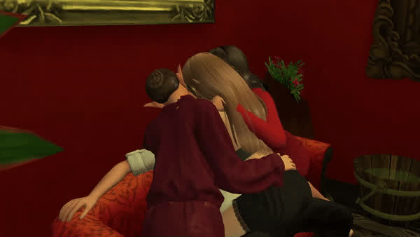 animation elf foursome kissing clip
