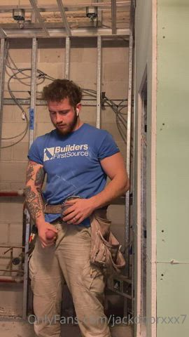 Builder playing with his cock