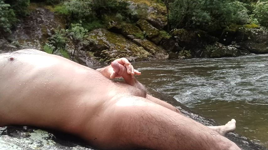 Wet boner and cum in the river