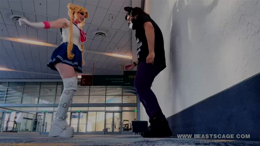 Sailor Moon Starry punishes my balls with kicks, knees and stomps after an Anime/Cosplay