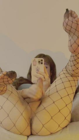 big dick fishnet legs up masturbating selfie sissy trans clip