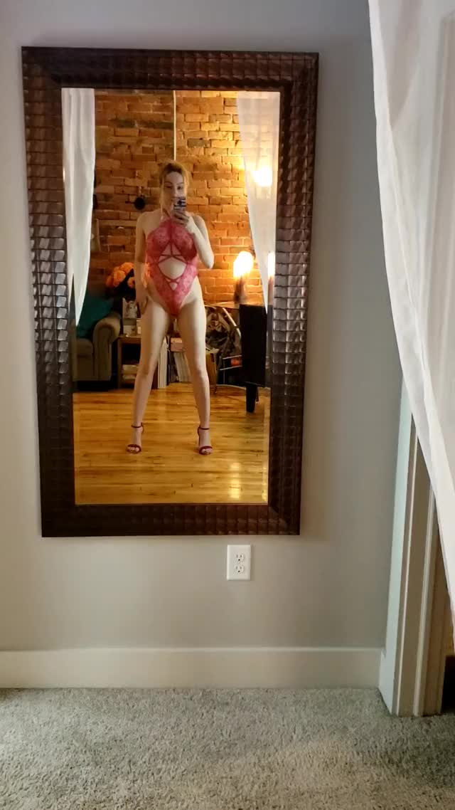 Hot pink lace and heels walk 2
