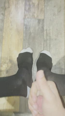 White cum on black socks