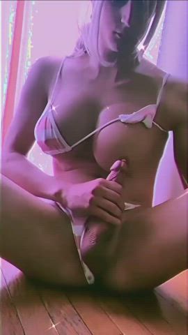 Big Tits Blonde Cum Cum On Tits Cumshot Masturbating Nipple Play Solo Trans clip